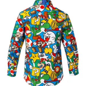 Men Super Mario Printed Button Down Shirt