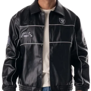 Minwoo Lee Las Vegas Raiders Black Leather Racing Jacket
