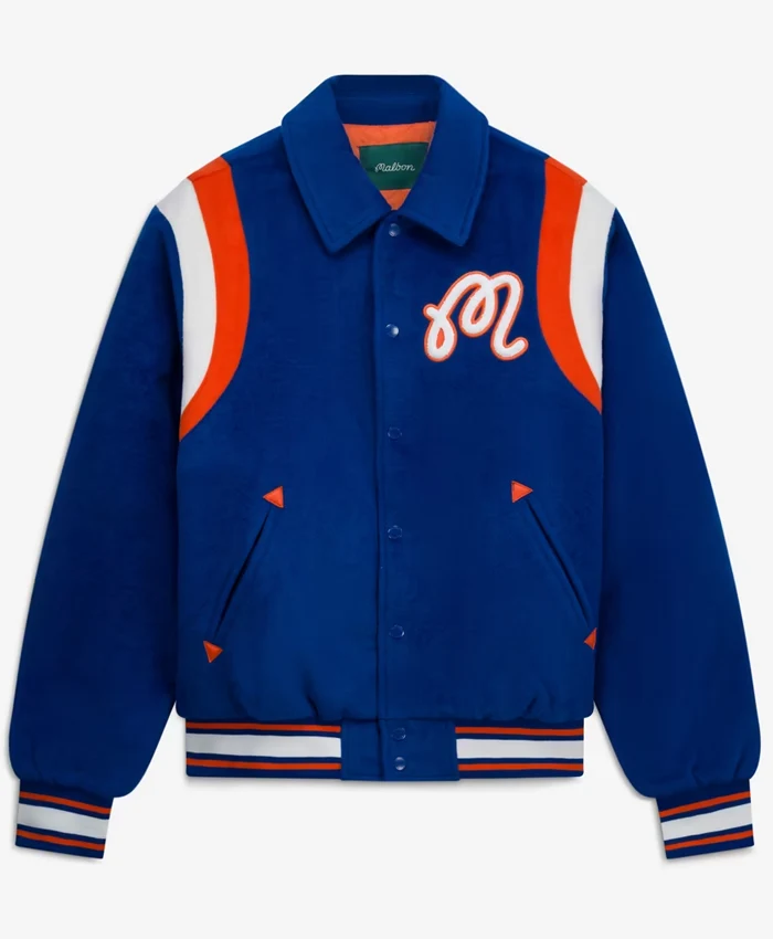 NY Knicks Malbon Golf Blue The Garden Varsity Jacket
