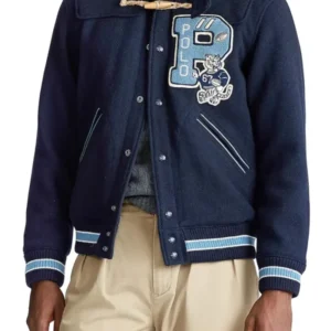 Navy Hooded Letterman Jacket