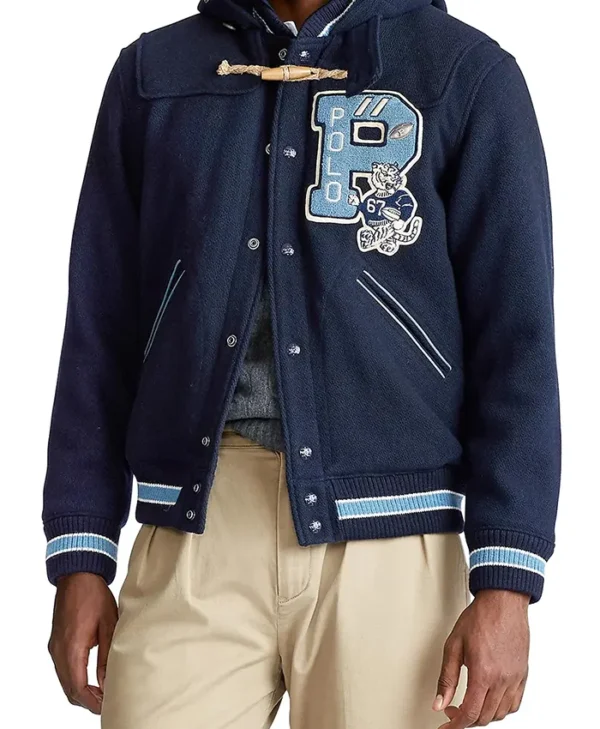 Navy Hooded Letterman Jacket
