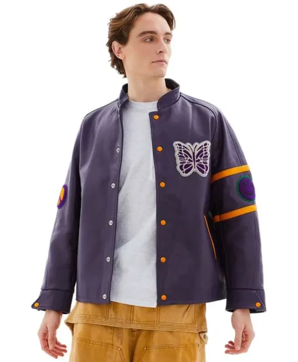 Needles Patched Letterman Purple Jacket