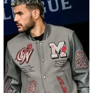 Off White X Ac Milan Grey Varsity Jacket