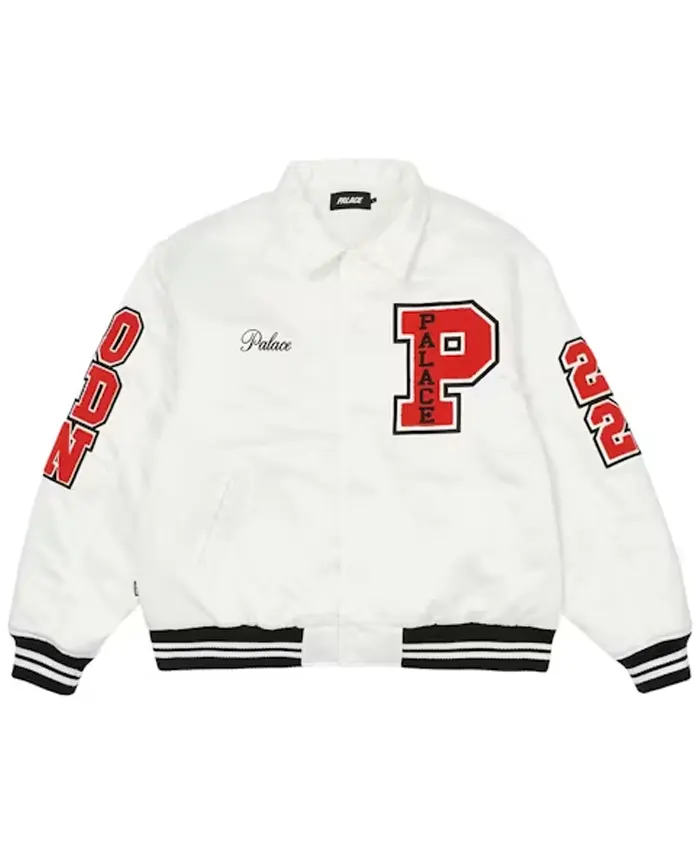 Palace White Satin Bomber Varsity Jacket