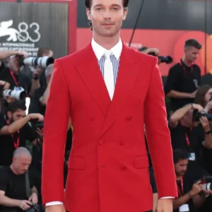 Patrick Schwarzenegger Venice Film Festival Red Blazer Shop Now