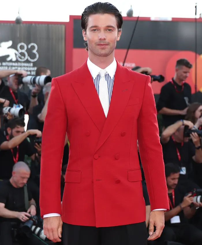 Patrick Schwarzenegger Venice Film Festival Red Blazer Shop Now