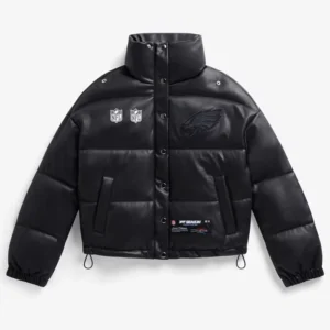Philadelphia Eagles NFL Black Leather Puffer Jacket