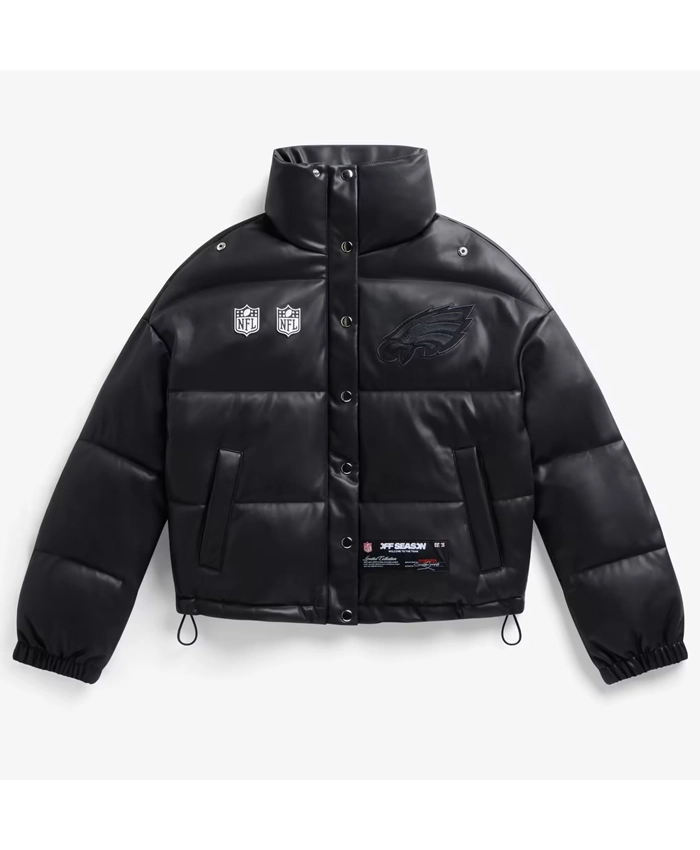 Philadelphia Eagles NFL Black Leather Puffer Jacket