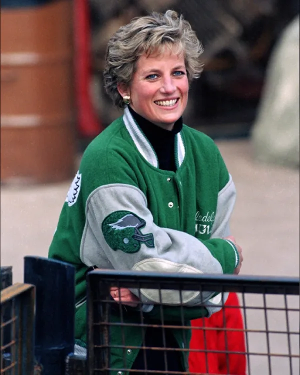 Princess-Diana-Philadelphia-Eagles-Green-and-Grey-Wool-Varsity-Jacket