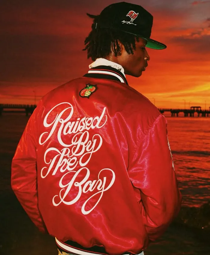 Raised By The Bay Red Bomber Varsity Jacket