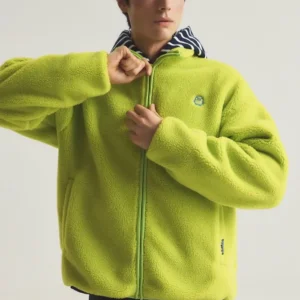 SPAO Lime-Green Fleece Zip-Up Jacket