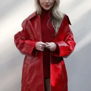 Sabrina Carpenter NYFW Red Leather Coat