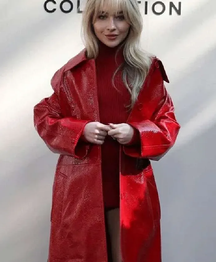 Sabrina Carpenter NYFW Red Leather Coat