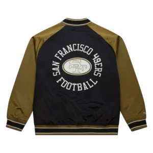 San Francisco 49ers Double Clutch Raglan Satin Varsity Jacket For Sale