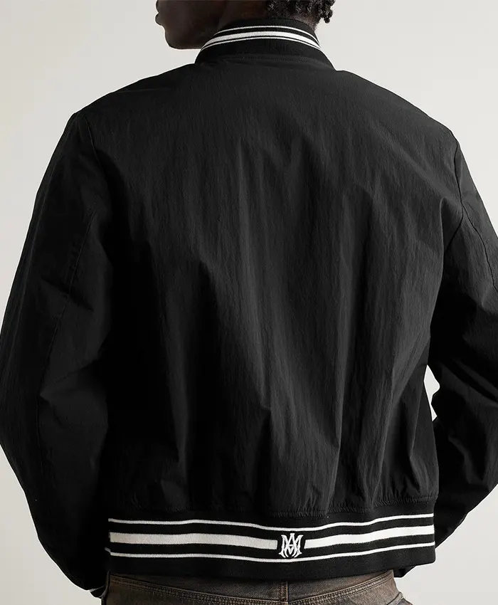 Shop Bijan Robinson Amiri Distressed-Logo Shrunken Bomber Jacket