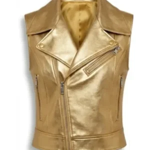 Shop Hailey Bieber Metallic Gold Leather Vest