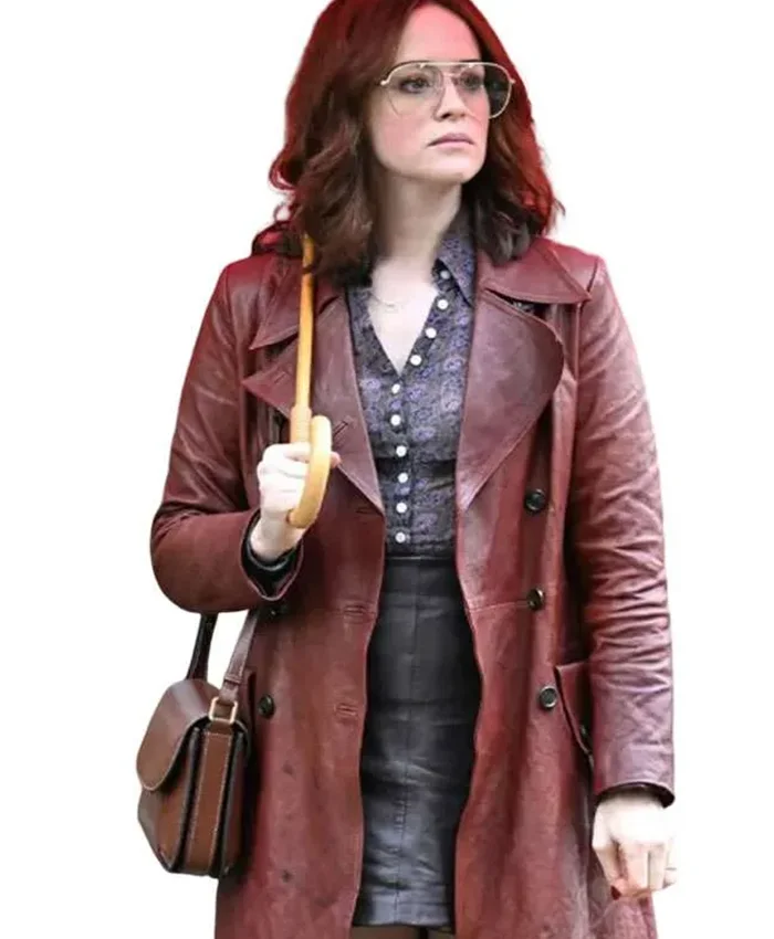 Shop Ink 2026 Claire Foy Brown Leather Coat