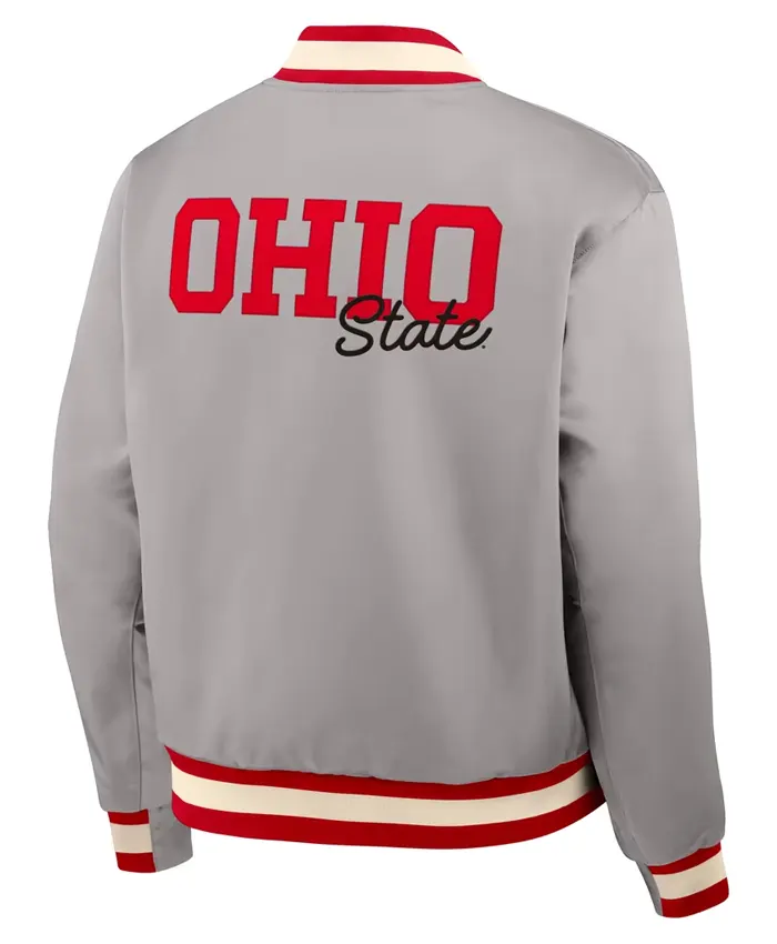Shop Nike Legacy Ohio State Buckeyes Full Snap Gray Bomber Jacket