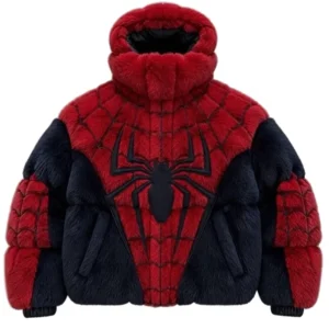 Spider Man Shearling Fur Puffer Jacket