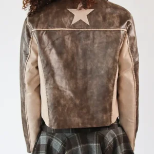 Stoosh Double Star Brown Leather Moto Jacket For Sale