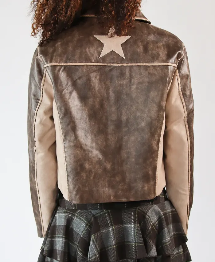 Stoosh Double Star Brown Leather Moto Jacket For Sale