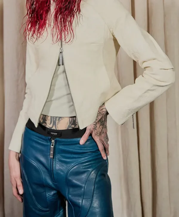 Stylish Cream Leather Jacket
