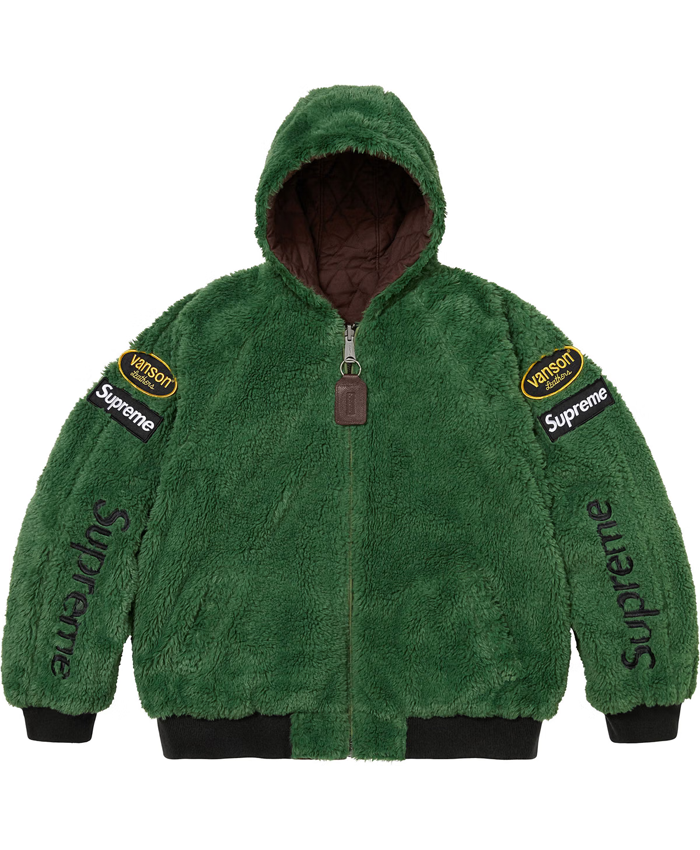 Supreme Vanson Leathers Reversible Quilted Hooded Green Jacket