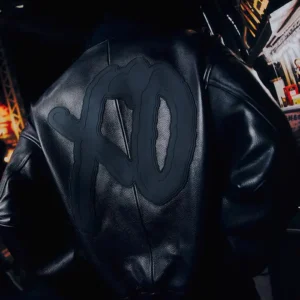 The Weeknd XO logo Black Leather Varsity Jacket