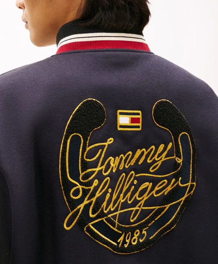 Tommy Hilfiger Navy Wool Leather Varsity Jacket