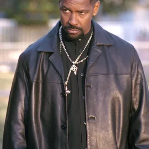 Training Day Denzel Washington Black Leather Coat