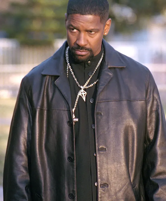 Training Day Denzel Washington Black Leather Coat