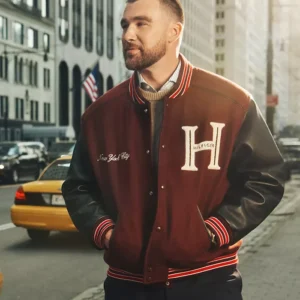 Travis Kelce Tommy Hilfiger Mixed-Media Varsity Jacket