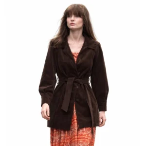 Trespasses 2026 Lola Petticrew Brown Velvet Coat