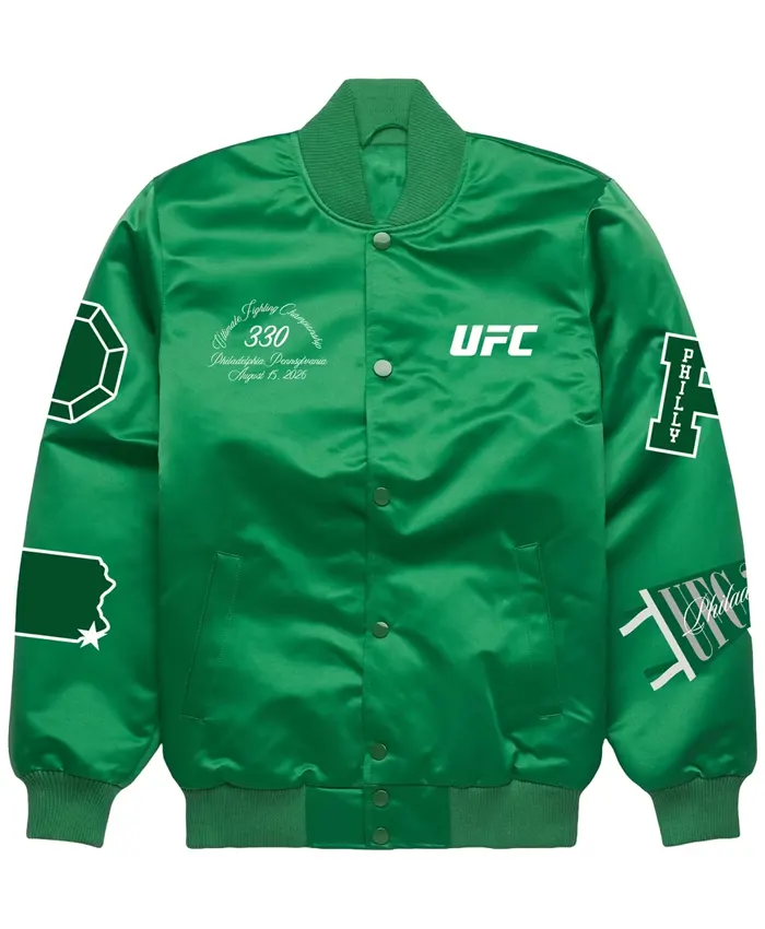 UFC 330 Full-Snap Green Satin Bomber Jacket