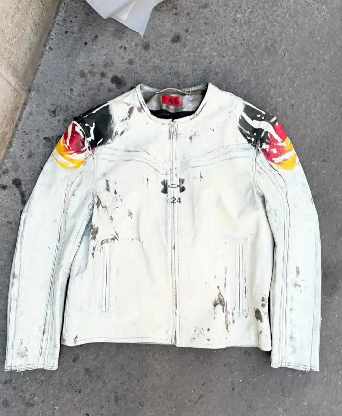Under Armour x 424 White Leather Jacket