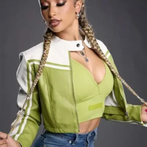 WWE NXT Kelani Jordan Cropped Moto Leather Jacket For Sale