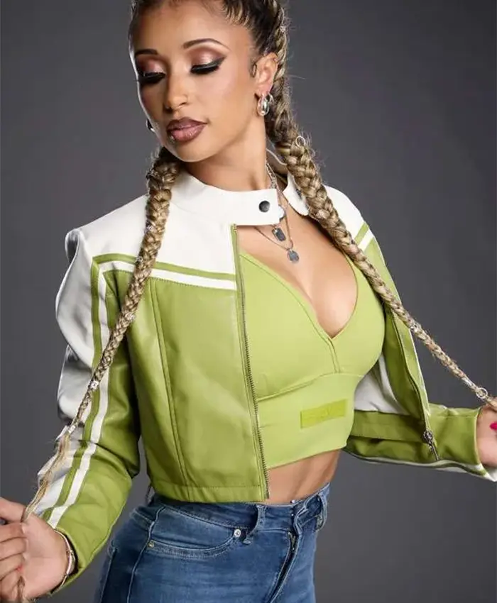 WWE NXT Kelani Jordan Cropped Moto Leather Jacket For Sale