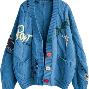 Women’s Cable Knit Long Sleeve Royal Blue Cardigan Sweater