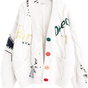 Women’s Cable Knit Long Sleeve White Cardigan Sweater