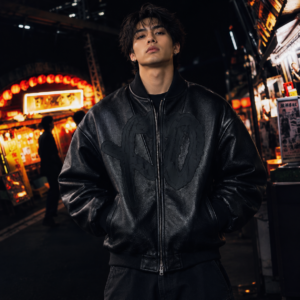 XO logo Black Leather black Varsity Jacket