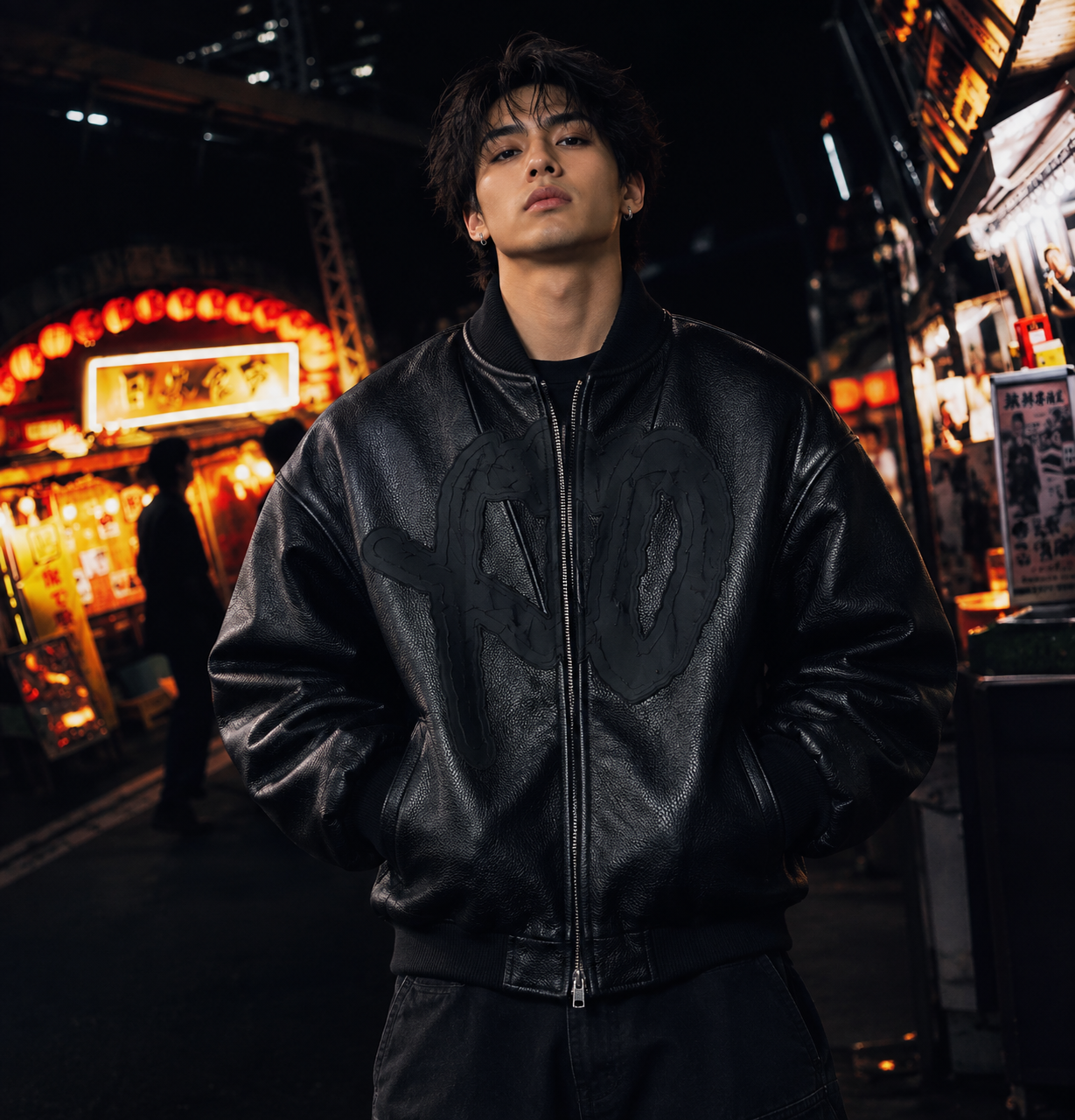 XO logo Black Leather black Varsity Jacket