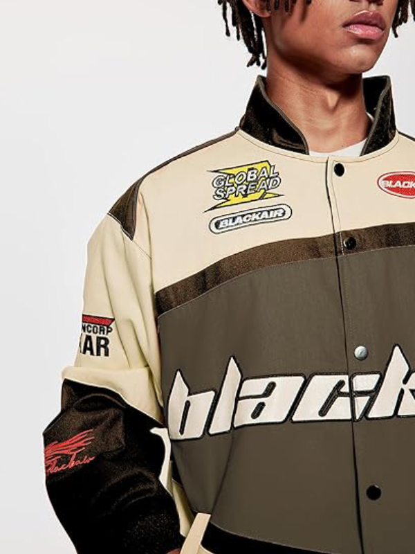 buy Air Racing Style Brown and Beige Varsity Jacket