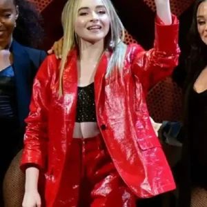 buy Jingle Ball Sabrina Carpenter Red Leather Blazer