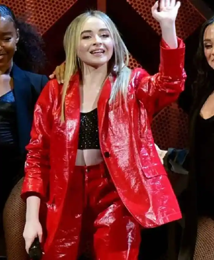 buy Jingle Ball Sabrina Carpenter Red Leather Blazer