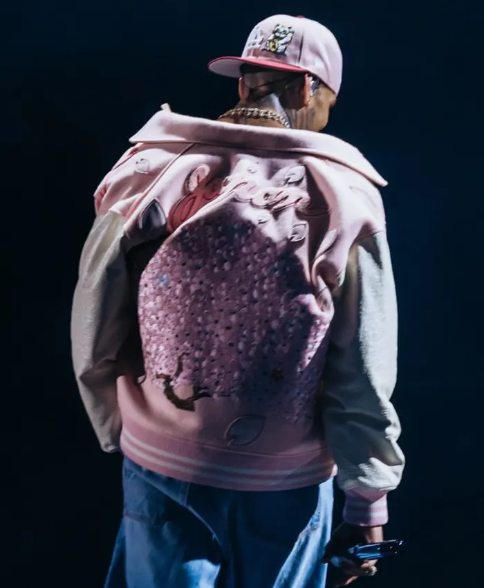 buy now Chris Brown R&B Tour Pink Varsity Jacket