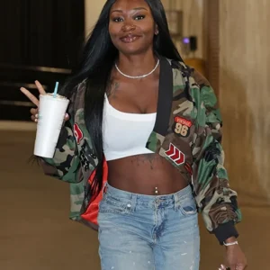 buy now Dana Evans Camo Bomber Cropped Jacket
