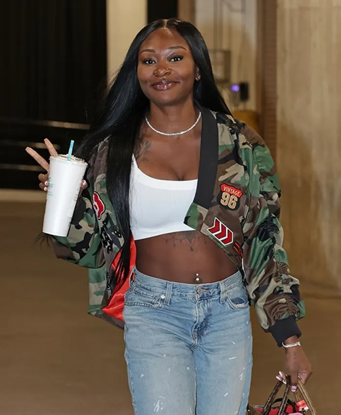 buy now Dana Evans Camo Bomber Cropped Jacket