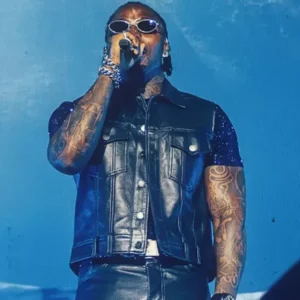 buy now God We Trust Tour Asake Black Leather Vest