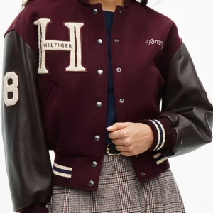 buy now Jisoo Tommy Hilfiger Wool Blend Leather Varsity Jacket