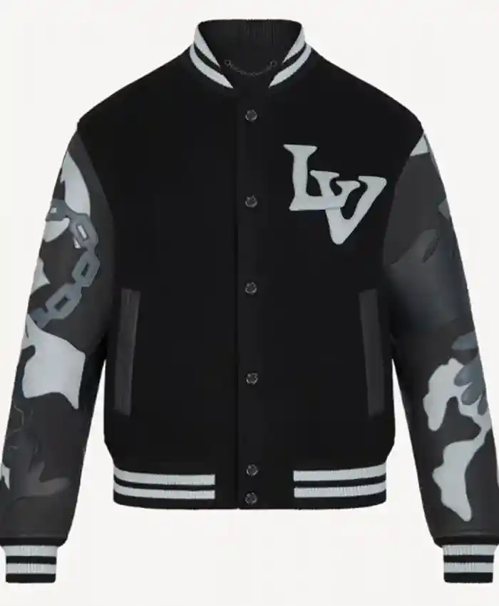 buy now Louis Vuitton Chains Camo Varsity Jacket